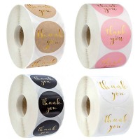 Kraft Label Foil Thank You White Sticker Pink Black Thank You Sticker